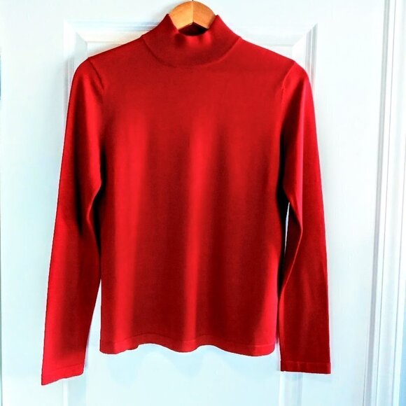 Sydney Easton Red Silk Cotton Long Sleeve Turtleneck Sweater - Picture 1 of 4